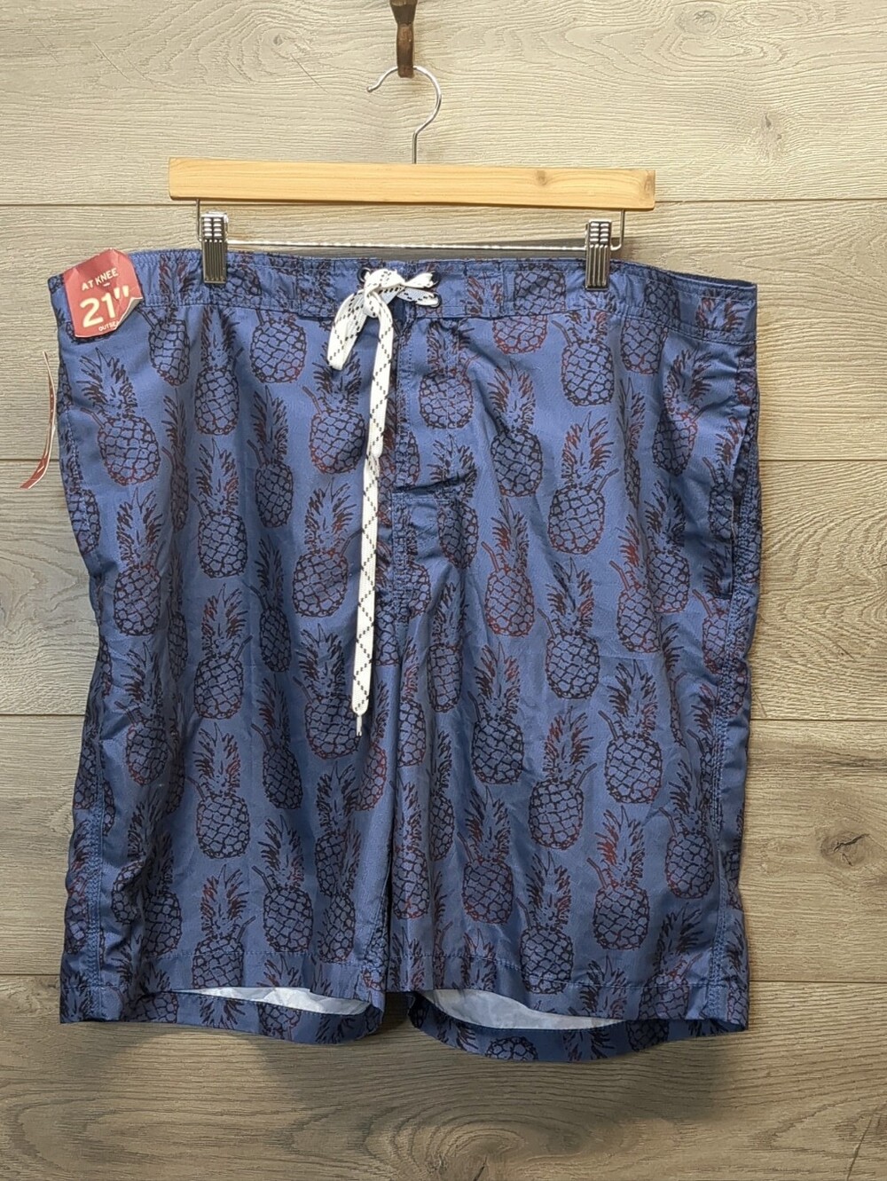 New Merona Blue Pineapple Swim Trunks Mens Size XL